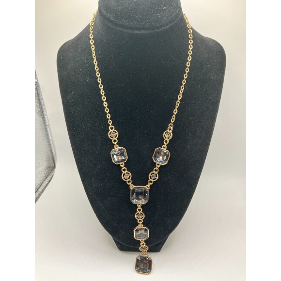 Smokey Gray Crystals Gold-Tone Y-Drop 19.75 Inch Necklace! - Picture 5 of 9